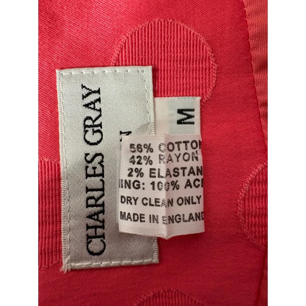 CHARLES GRAY London Womens Coral Polka Dot Peplum Jacket M Bell Sleeve Jackie O